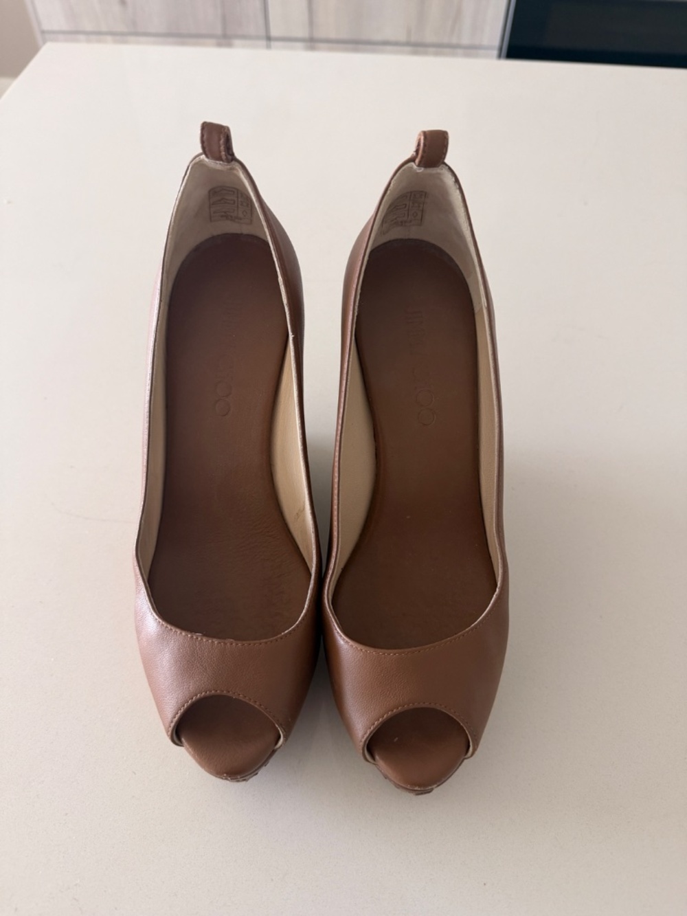 Jimmy Choo Brown Leather Peep Toe Cork Wedge Pumps EU 38 - Picture 4 of 4